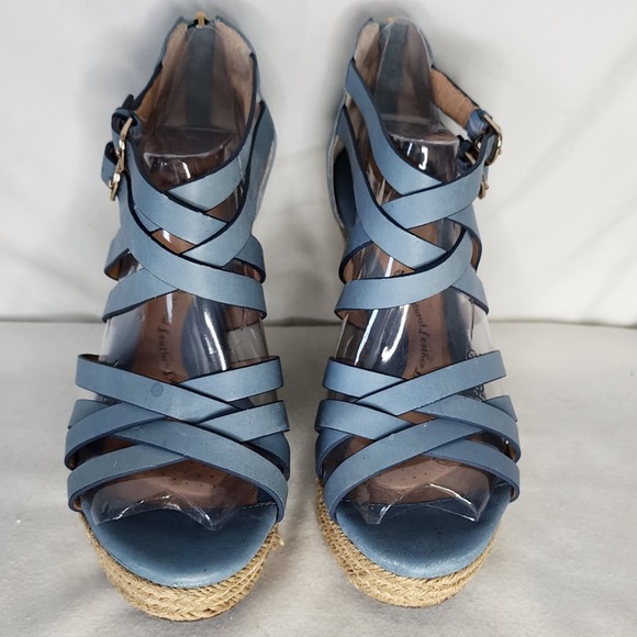 Söfft Blue Leather Strappy Espadrille Wedge Sandals Size 8.5M - Picture 2 of 8